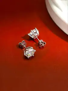 Yellow Chimes 925 Sterling Silver-Plated Artificial Stones-Studded Studs Earrings