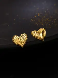 Yellow Chimes Stainless Steel Gold-Plated Heart Shaped Stud Earrings