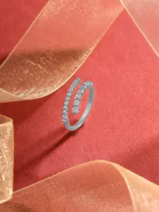 Yellow Chimes Rhodium Plated Stones Studded Ring