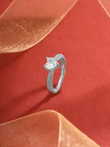 Yellow Chimes Rhodium Plated Crystal Studded  Finger Ring