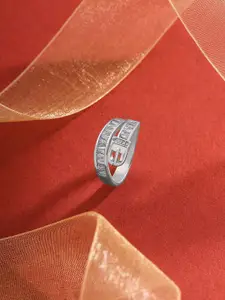 Yellow Chimes Rhodium Plated Stone Studded Adjustable Finger Ring