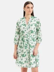 Kazo Floral Printed Mandarin Collar A-Line Opaque Casual Dress
