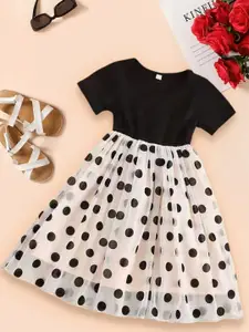 INCLUD Girls Polka Dot Printed Cotton Fit & Flare Dress
