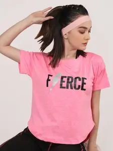 CHKOKKO Typography Printed Drop-Shoulder Sleeves Dry Fit Sports T-shirt