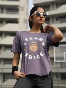 CHKOKKO Typography Printed Drop-Shoulder Sleeves Dry Fit Sports T-shirt