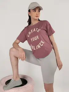 CHKOKKO Typography Printed Drop-Shoulder Sleeves Dry Fit Sports T-shirt