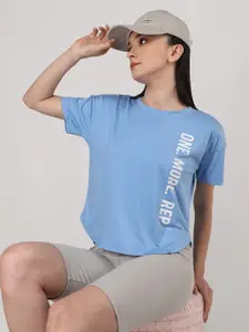 CHKOKKO Typography Printed Drop-Shoulder Sleeves Dry Fit Sports T-shirt