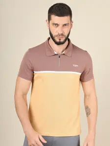 Technosport Colourblocked Polo Collar Rapid-Dry Moisture-Wicking Slim Fit T-shirt