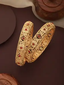 Jazz and Sizzle Set Of 2 Gold-Plated Stone-Studded Bangles