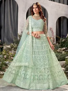 Satrani Embroidered Sequinned Semi-Stitched Lehenga & Unstitched Blouse With Dupatta