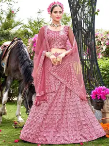 Satrani Embroidered Sequinned Semi-Stitched Lehenga & Unstitched Blouse With Dupatta