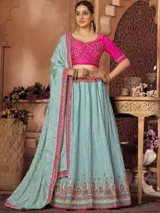 Satrani Embroidered Sequinned Semi-Stitched Lehenga & Unstitched Blouse With Dupatta