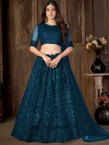 Satrani Embroidered Sequinned Semi-Stitched Lehenga & Unstitched Blouse With Dupatta