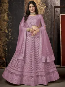Satrani Embroidered Sequinned Semi-Stitched Lehenga & Unstitched Blouse With Dupatta
