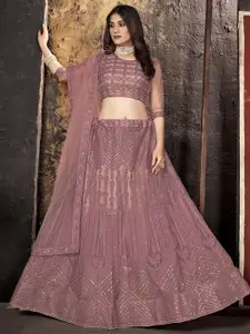 Satrani Embroidered Sequinned Semi-Stitched Lehenga & Unstitched Blouse With Dupatta