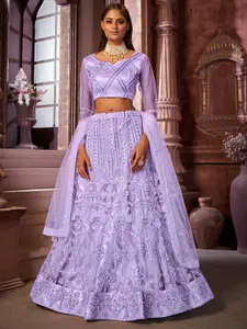 Satrani Embroidered Sequinned Semi-Stitched Lehenga & Unstitched Blouse With Dupatta