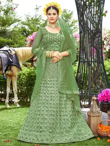 Satrani Embroidered Sequinned Tie and Dye Semi-Stitched Lehenga & Unstitched Blouse With Dupatta