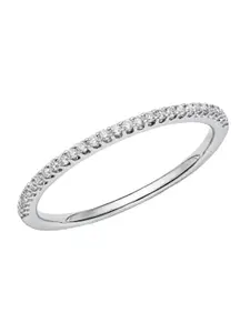925 SILLER Sterling Silver Rhodium-Plated Cubic Zirconia-Studded Adjustable Finger Ring
