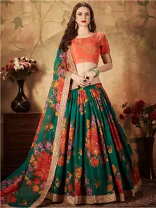 FABPIXEL Embroidered Organza Semi-Stitched Lehenga & Unstitched Blouse With Dupatta
