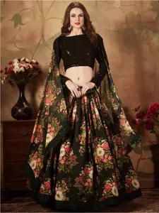 FABPIXEL Sequinned Organza Semi-Stitched Lehenga & Unstitched Blouse With Dupatta