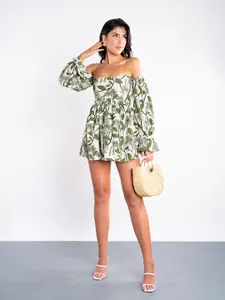 Stylecast X Hersheinbox Floral Print Puff Sleeves Cut-Outs Detailed Fit & Flare Mini Dress