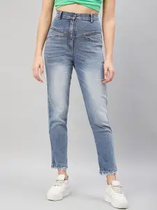 Orchid Hues Women Tapered Fit High-Rise Mildly Distressed Heavy Fade Stretchable Jeans