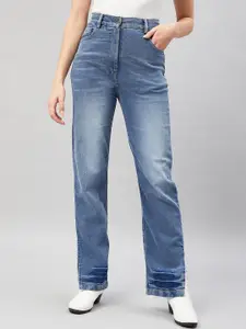Orchid Hues Women Flared High-Rise Mildly Distressed Heavy Fade Stretchable Jeans