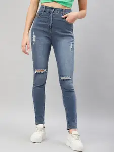 Orchid Hues Women Skinny Fit High-Rise Mildly Distressed Heavy Fade Jeans