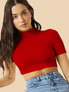 Dream Beauty Fashion High Neck Fitted Opaque Casual Crop Top