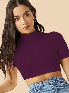 Dream Beauty Fashion High Neck Short Sleeves Opaque Fitted Crop Top