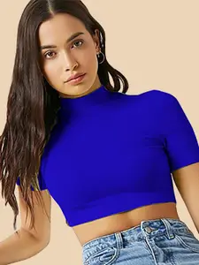 Dream Beauty Fashion High Neck Short Sleeves Opaque Fitted Crop Top
