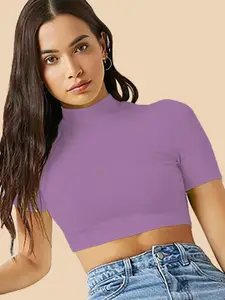 Dream Beauty Fashion High Neck Fitted Opaque Casual Crop Top