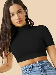 Dream Beauty Fashion High Neck Fitted Opaque Casual Crop Top