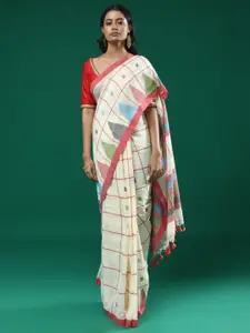Indethnic Geometric Woven Design Pure Cotton Jamdani Saree