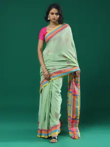 Indethnic Geometric Woven Design Pure Cotton Jamdani Saree