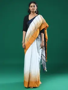 Indethnic Striped Pure Linen Jamdani Saree