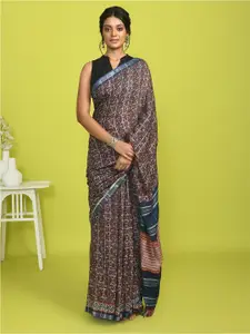 Indethnic Ajrak Block Zari Bhagalpuri Saree