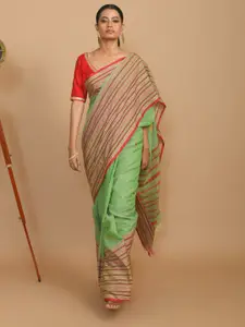 Indethnic Striped Pure Cotton Jamdani Saree
