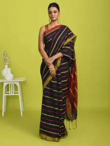 Indethnic Striped Woven Design Pure Cotton Jamdani Saree