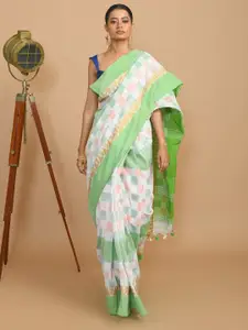 Indethnic Checked Woven Design Jamdani Saree