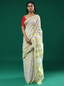 Indethnic Floral Printed Pure Cotton Bagru Saree