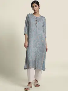 Bombay Bloom Floral Printed Round Neck Linen Straight Kurta