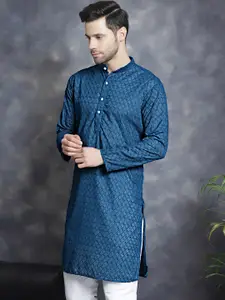 Jompers Embellished Mandarin Collar Pure Cotton Chikankari Kurta