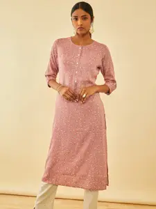 Soch Round Neck Three Quarter Sleeves Geometric Kurta