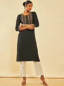 Soch Ethnic Motifs Yoke Design Thread Work Straight Kurta