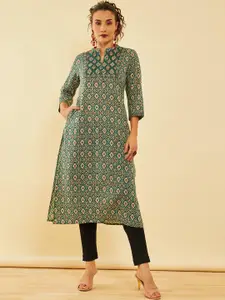 Soch Geometric Printed Mandarin Collar Straight Cotton Kurta