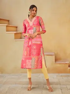 Soch Fuchsia Muslin Embroidered Kurta With Sequins