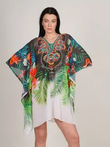 Rajoria Instyle Tropical Print Flared Sleeve Georgette Kaftan Dress