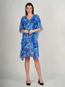 Rajoria Instyle Floral Print Kimono Sleeve Georgette Kaftan Dress