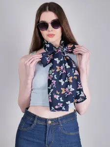 DressBerry Navy Blue Conversational Printed Scarf
